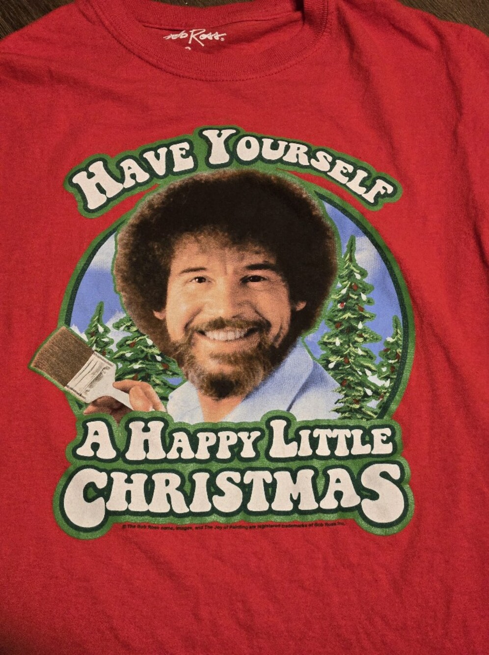 Red Bob Ross Graphic Short Sleeve Christmas Tee Small